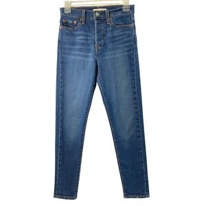 Levi Wedgie Skinny Jeans Womens Size 26 Button Fly Medium‎ Wash Denim Distressed